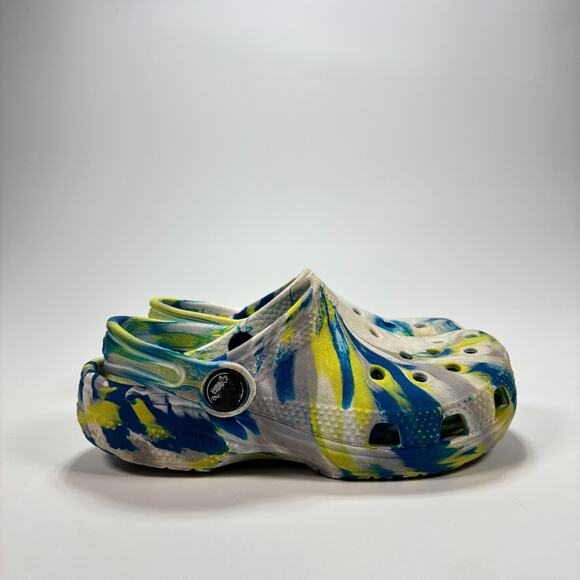Crocs Classic Marbled Tie Dye Clog Blue Yellow White Sandals Youth Size C11 - Picture 1 of 10
